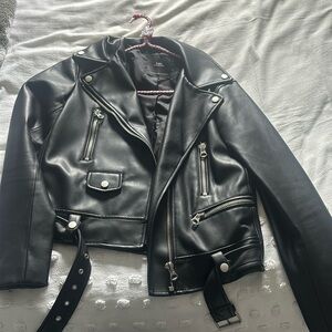 Zara faux leather cropped biker jacket